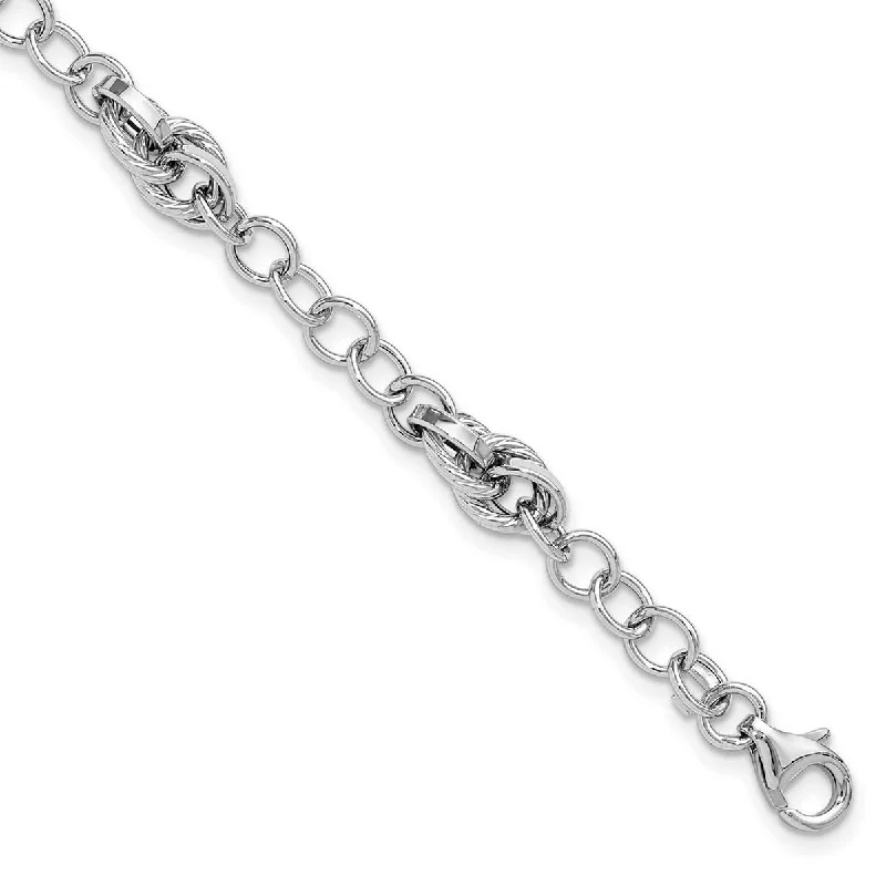 Smooth form bangles-Curata 14k White Gold Polished and Textured Fancy Link Bracelet 7.75 Inch