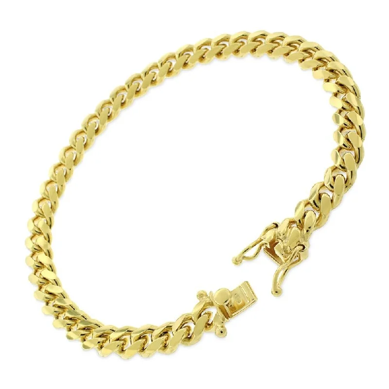 Woven tribal bangles-14K Yellow Gold 7MM Solid Miami Cuban Curb Link Bracelet Chains 8.5" - 9", Gold Bracelet for Men & Women, 100% Real 14K Gold