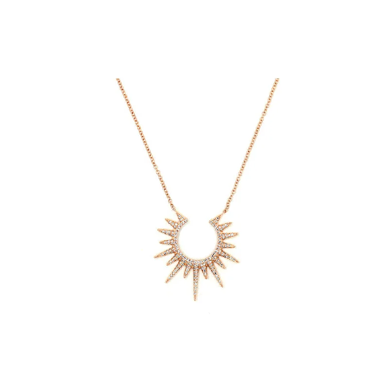 Thick chain necklaces-14k Rose Gold Diamond Pave Open Starburst Necklace