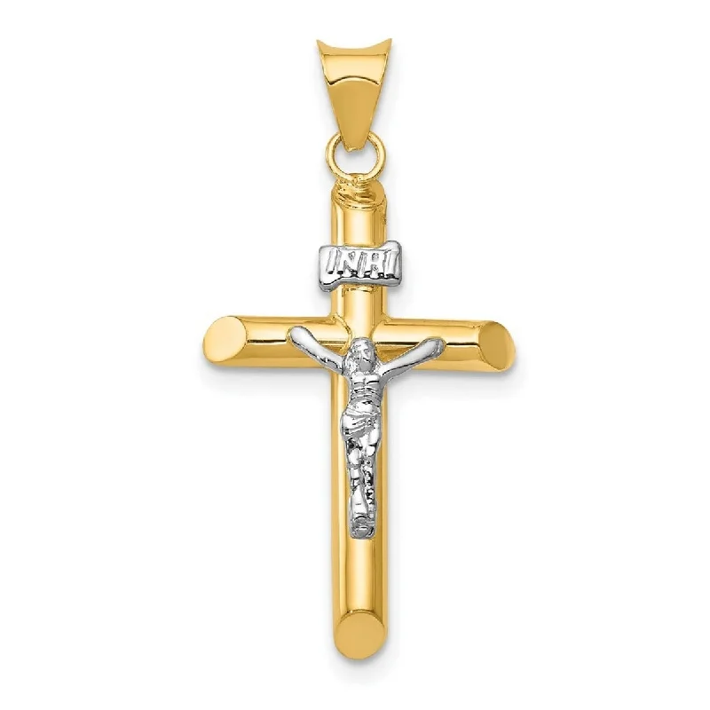 Onyx drop necklaces-Curata 14k Two-tone Gold 18" 31x16mm Polished INRI Jesus Crucifix Necklace