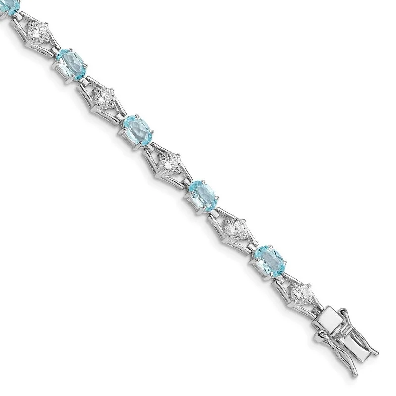 Pure modern bangles-Curata 925 Sterling Silver Polished Box Catch Closure Blue Topaz and CZ Cubic Zirconia Simulated Diamond Bracelet 7 Inch Box