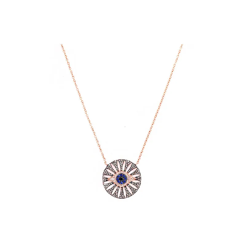 Petite gem necklaces-14K Gold Pave, Black Diamond and Sapphire Evil Eye Necklace