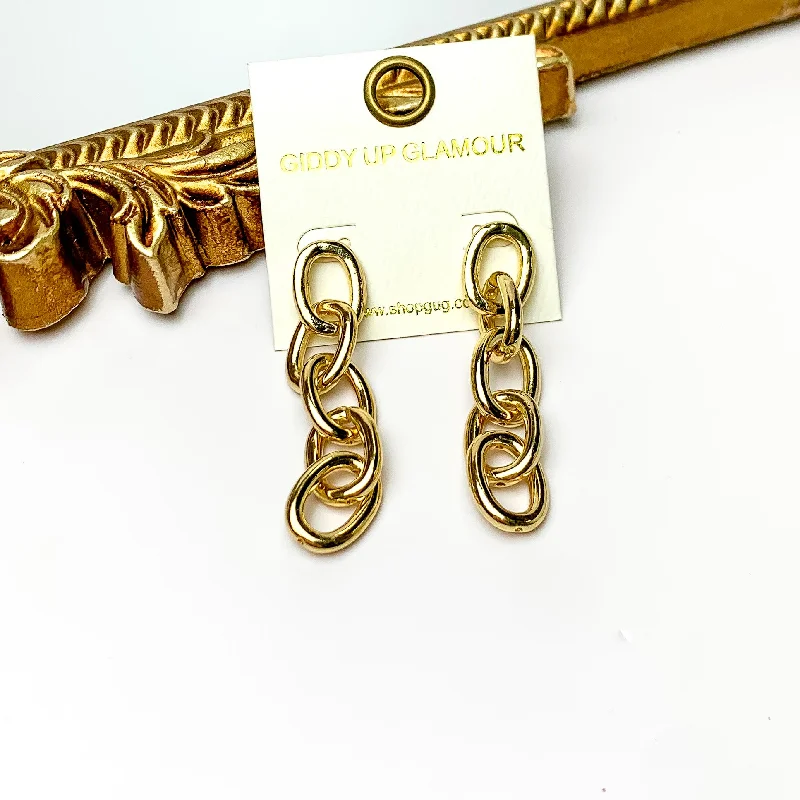 Polished bead earrings-Gold Tone Chain Dangle Earrings