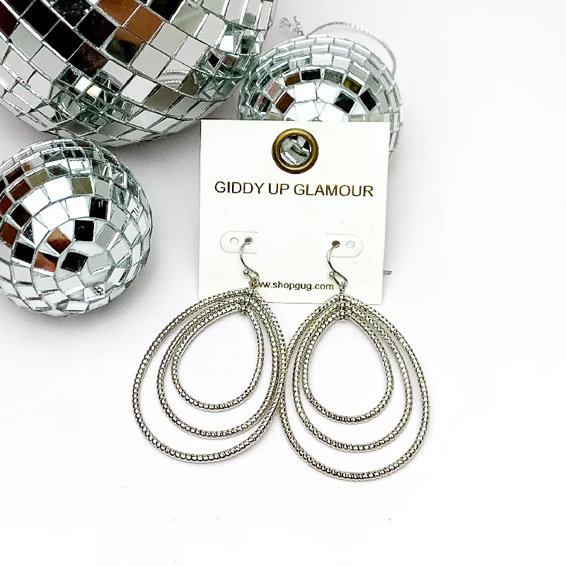 Vine hoop earrings-Really Radiant Triple Open Teardrop Earrings in Silver Tone