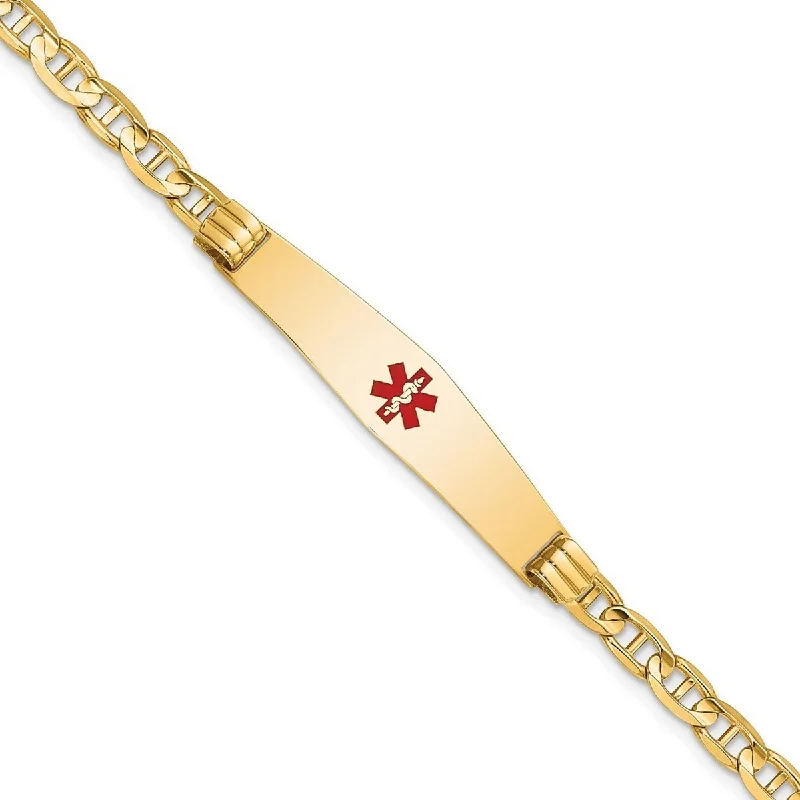 Multi-bead bangles-Curata 14k Yellow Gold 8.5mm Engravable Medical Red Enamel Anchor ID Bracelet