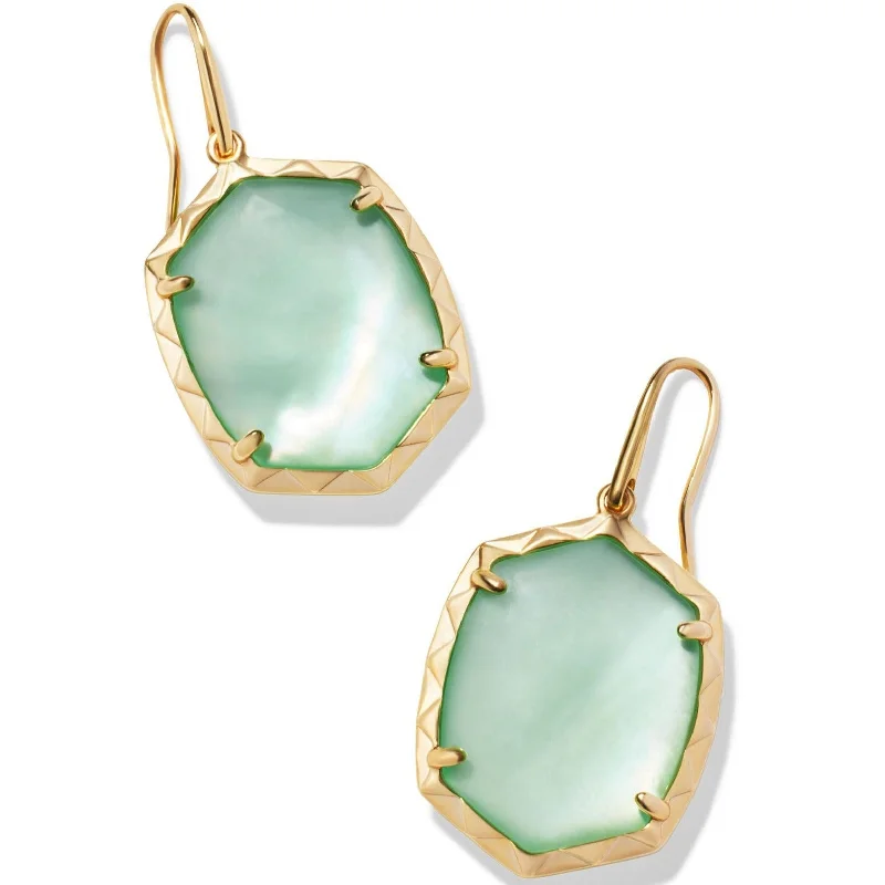 Aged bronze earrings-Kendra Scott | Daphne Gold Drop Earrings in Light Green Mother of Pearl