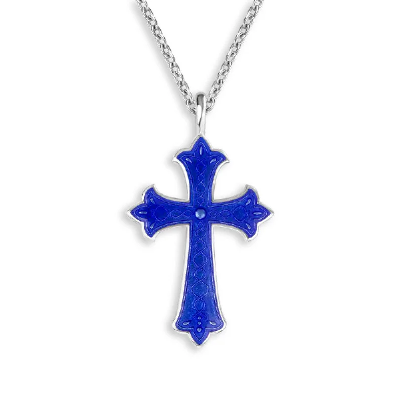 Silk fringe necklaces-Nicole Barr Blue Enamel Cross Pendant Necklace