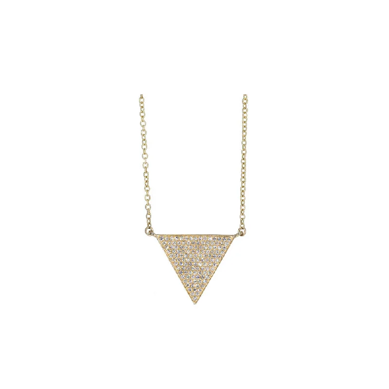 Vine weave necklaces-14KT Yellow Gold Diamond Pave Triangle Necklace