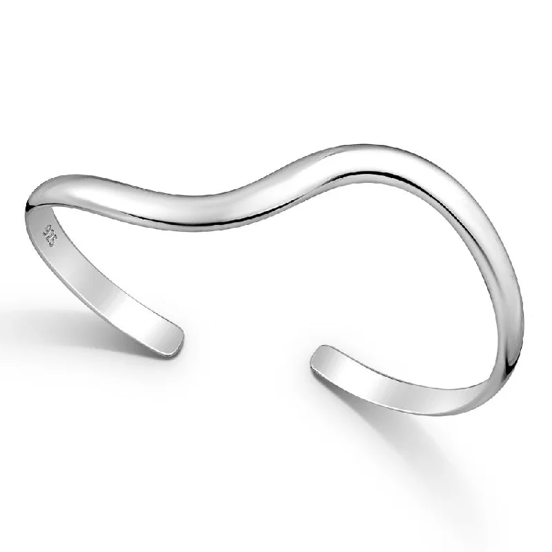 Bead row bangles-Sterling Silver Squiggle Cuff Bracelet