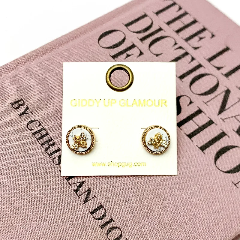 Spinel earrings-Gold Tone Bumble Bee Circle Stud Earrings in White