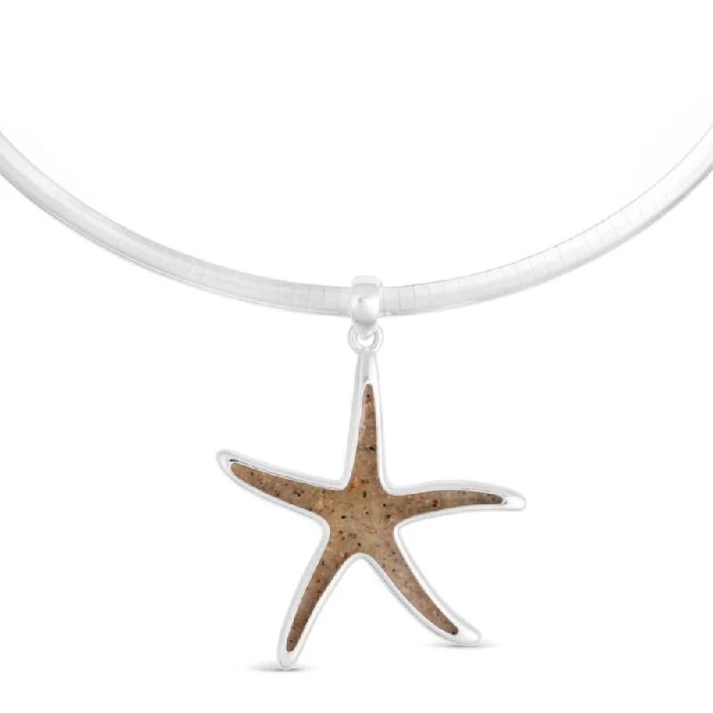 Thin filigree necklaces-Dune Jewelry Sterling Silver Omega Chain Starfish Pendant Necklace - Ocean City