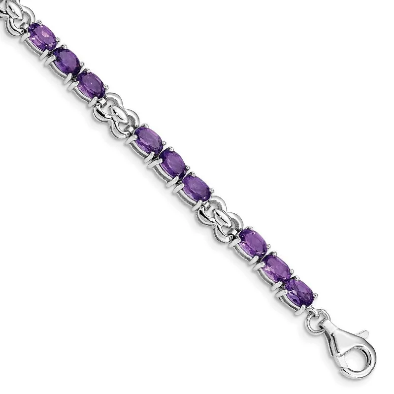 Ruby gem bangles-Curata 925 Sterling Silver Polished Fancy Lobster Closure Amethyst Bracelet