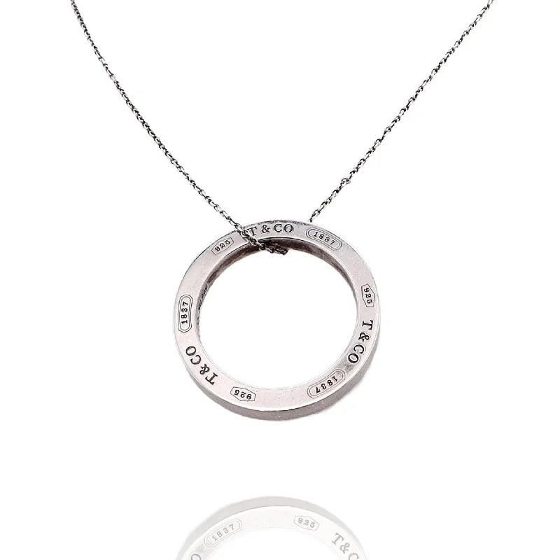 Raw woven necklaces-Estate Tiffany & Co Sterling Silver 1837 Circle Pendant Necklace