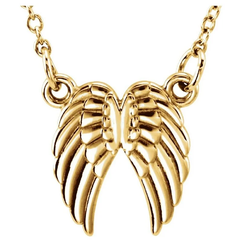 Retro deco necklaces-Curata 14k Yellow Gold 16 18 Inch Polished Tiny Posh Religious Guardian Angel Wings Necklace Jewelry Gifts for Women