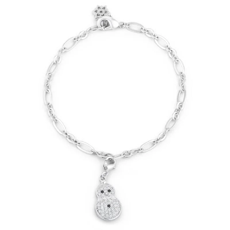 Retro deco bangles-Snowman 0.2Ct Cz Rhodium Holiday Charm Bracelet - 7.5" Length