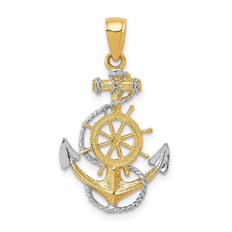 Luxe diamond necklaces-Curata 14k Yellow Gold Solid and Rhodium 18" Anchor With Rope Pendant Necklace - 30.7x17.3mm