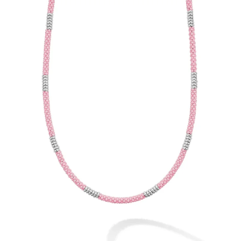 Dual birthstone necklaces-Lagos Pink Caviar Silver Station Ceramic Beaded Necklace, 3mm