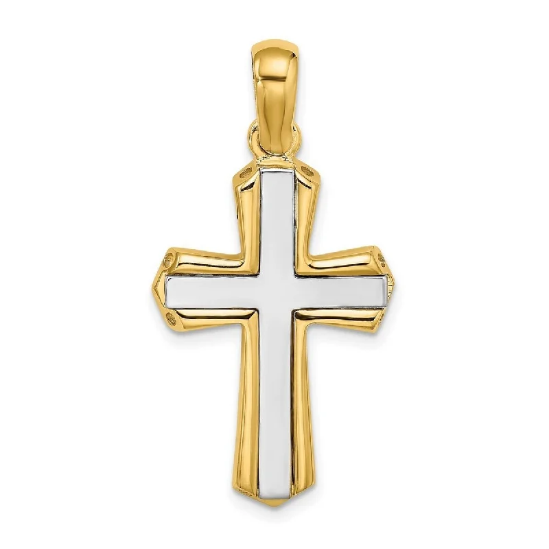 Shiny name necklaces-Curata 14k Two-tone Gold Polished Inlaid Framed Cross Necklace 8.5mm x 27mm