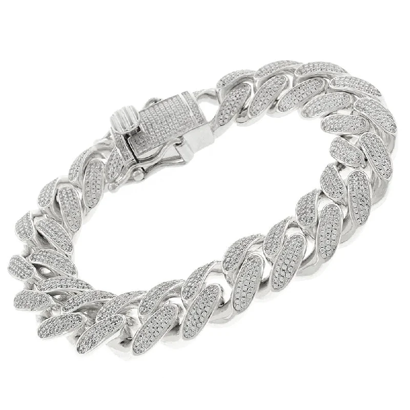 Chiseled letter bangles-Sterling Silver 15.5mm Iced Out CZ Miami Cuban Solid 925 Rhodium Bling Bracelet Chain 8.5"