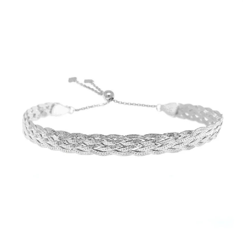 Pure modern bangles-925 Sterling Silver Braided Herringbone Adjustable Bracelet