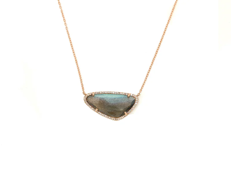 Layered link necklaces-14k Rose Gold Diamond Pave and labradorite slice necklace