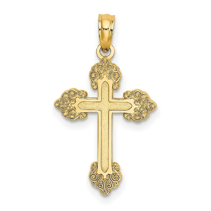 Multi-layer necklaces-Curata 14k Yellow Gold Engraved Ends Budded Cross Necklace 14mm x19mm