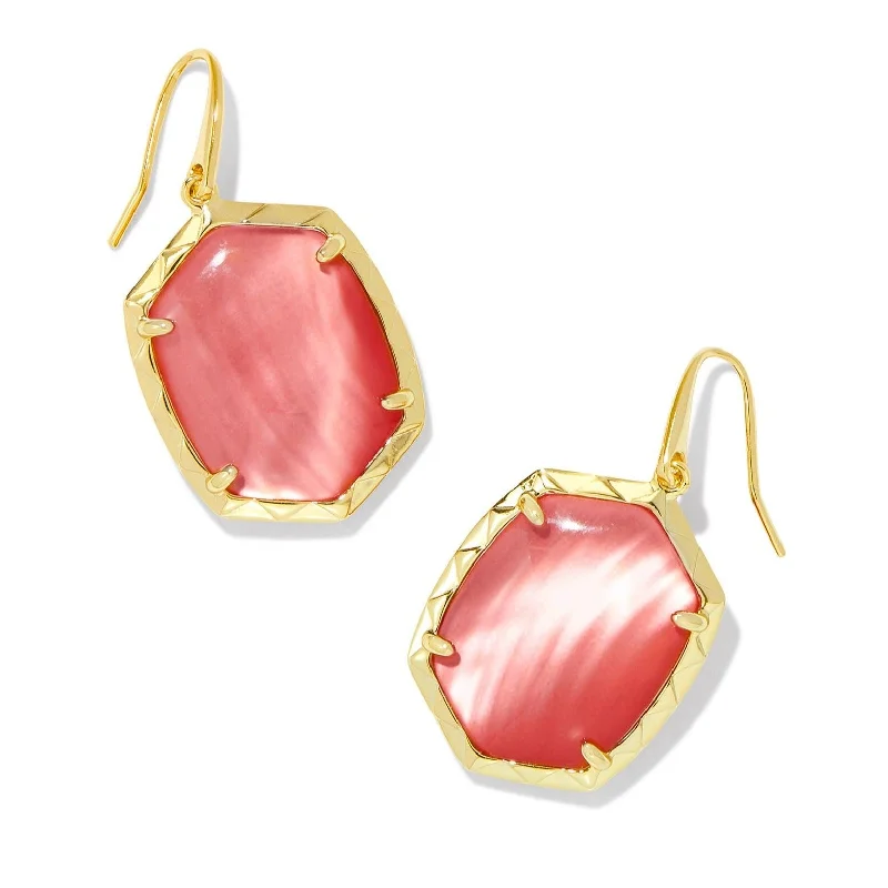 Oval dangle earrings-Kendra Scott | Daphne Gold Drop Earrings in Coral Pink Mother of Pearl