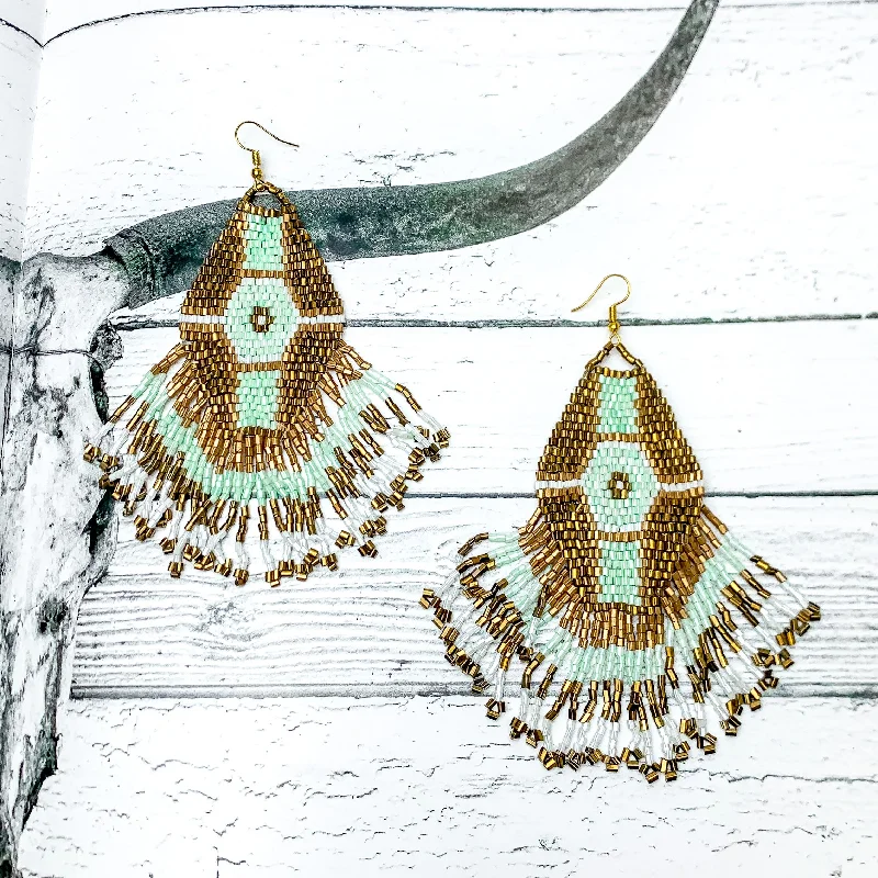 Bead braid earrings-Here For The Beads Dangle Earrings With Gold, White, and Blue Beads