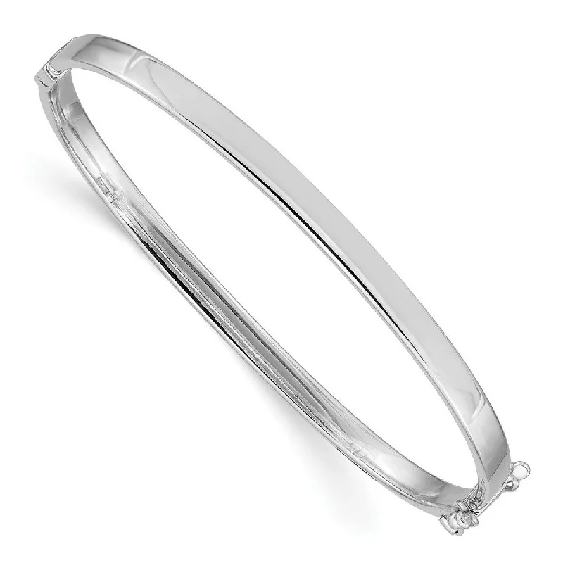 Pure modern bangles-Curata 14k White Gold Polished Hollow tube Safety clasp 4mm Hinged Cuff Stackable Bangle Bracelet