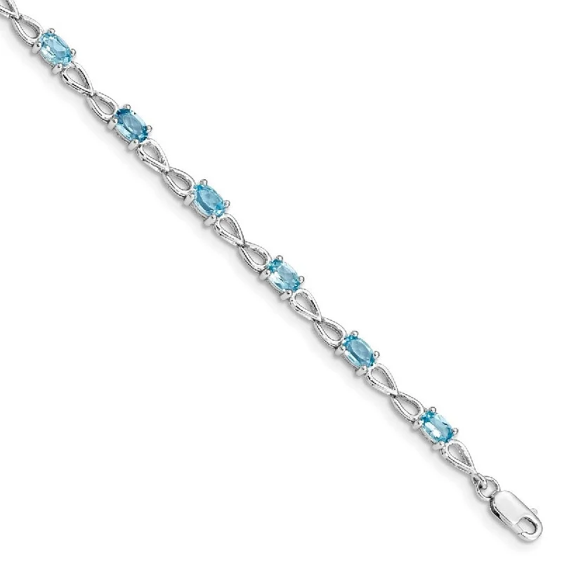 Heavy stone bangles-Curata 925 Sterling Silver Polished Lobster Claw Closure Blue Topaz Bracelet