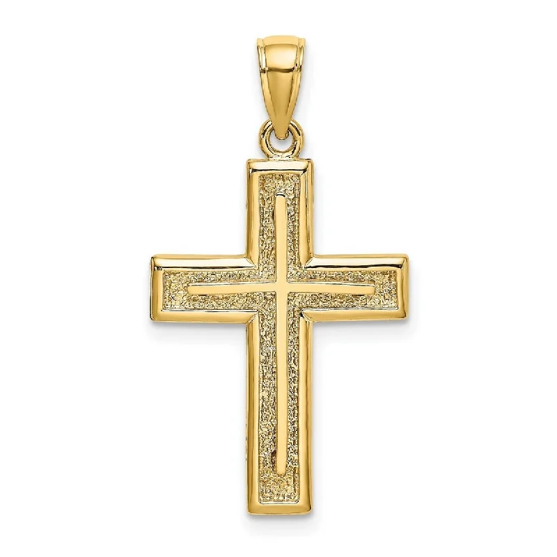 Polished disc necklaces-Curata 14k Yellow Gold Textured Framed Cross Pendant Necklace 19.3mm x 31.3mm