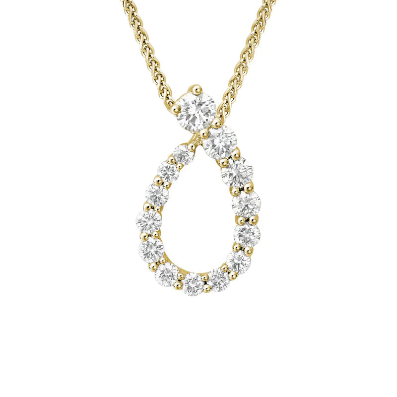 Vivid druzy necklaces-14K Yellow Gold Open Teardrop Diamond 16-18" Necklace