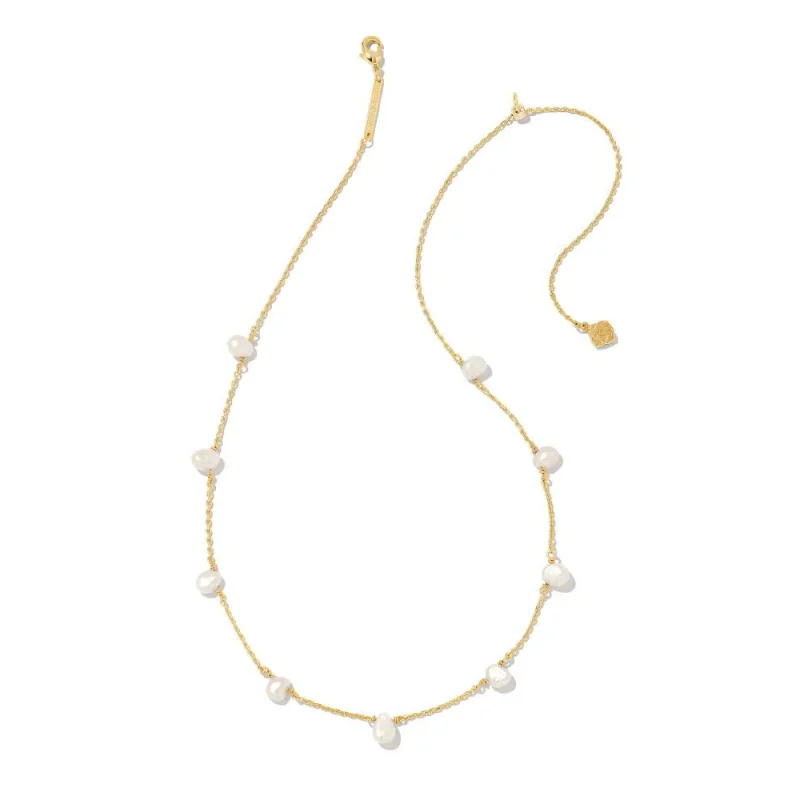 Fine triangle earrings-Kendra Scott | Leighton Gold Pearl Strand Necklace in White Pearl