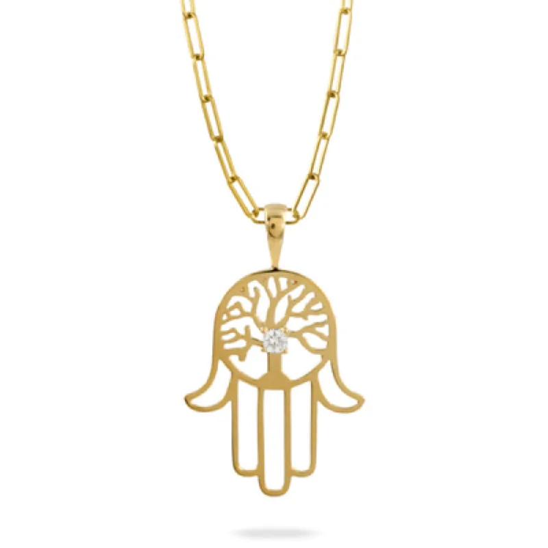 Aged medallion necklaces-18k Gold Hamsa Pendant Necklace