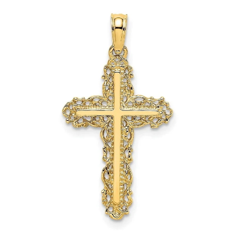 Morganite necklaces-Curata 14k Yellow Gold Filigree Lace Trim Cross Pendant Necklace 16mm x 21.3mm