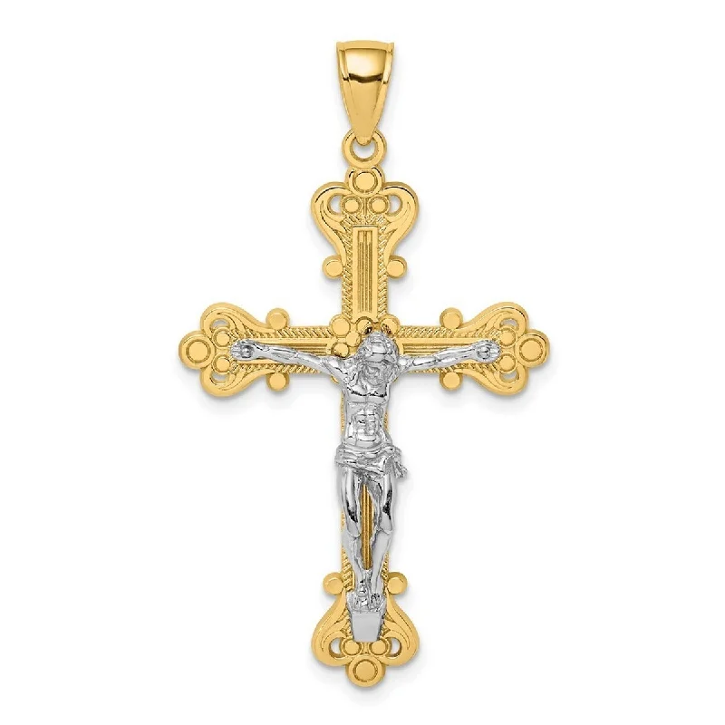 Whimsical bead necklaces-Curata 14k Two tone Gold Large Textured Crucifix Budded Cross Necklace 28mm x 45mm