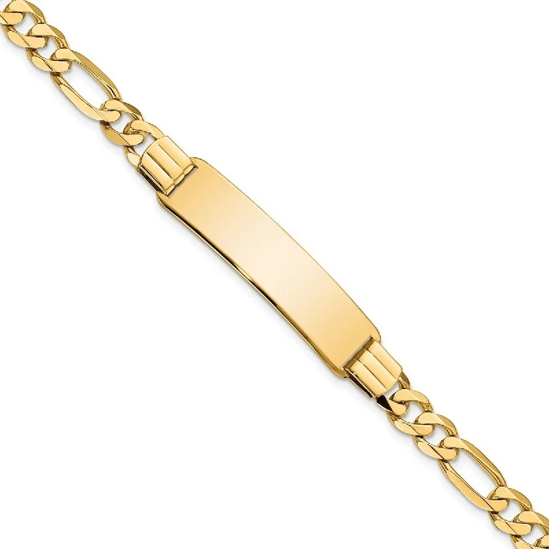 Rustic lock bangles-Curata 9mm 14k Yellow Gold Engravable Flat Figaro Link ID Bracelet