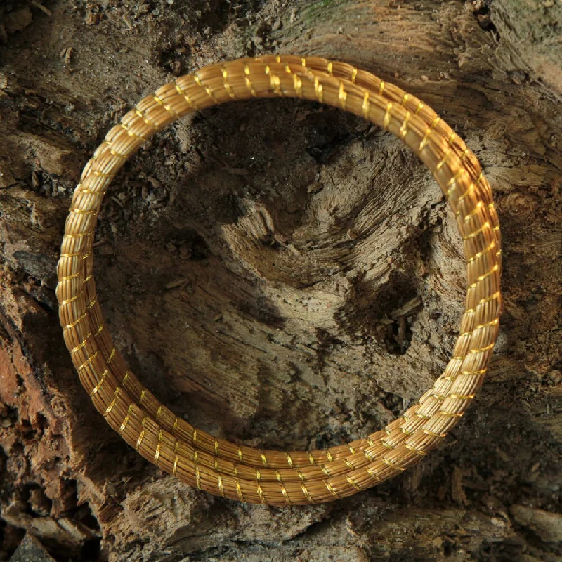 Woven thread bangles-Handmade Set of 3 Golden Grass 'Natural Aura' Bracelets (Brazil)