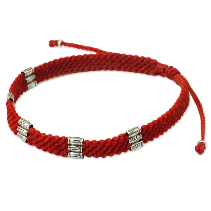 Tiny star bangles-Handcrafted Silver 'Karen Bamboo in Scarlet' Bracelet (Thailand) - 7'6" x 9'6"