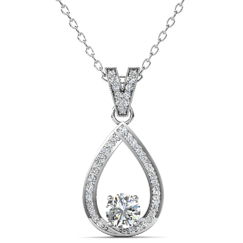 Floating gem necklaces-Arabella 18k White Gold Plated Teardrop Necklace with Simulated Diamond Crystals