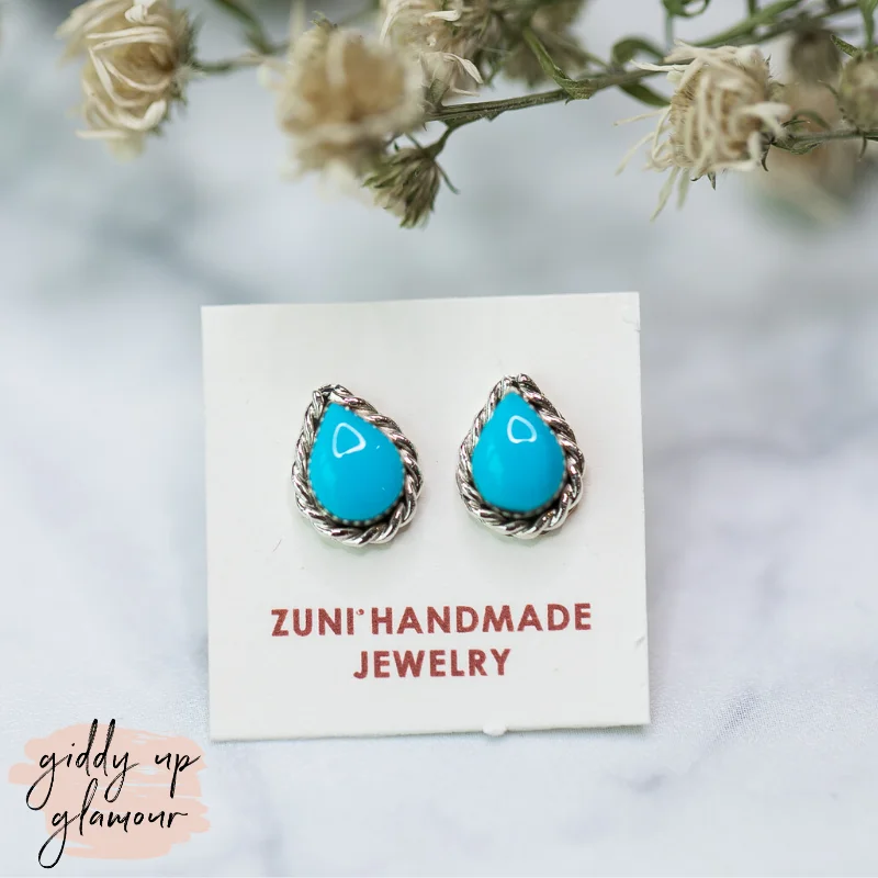 Tiny heart earrings-Zuni | Zuni Handmade Teardrop Stud Earrings in Turquoise