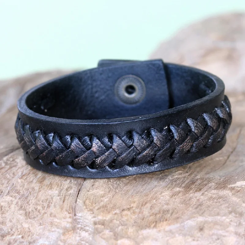 Moon theme bangles-Handmade Leather Iron 'Black Kingdom Warrior' Bracelet (Indonesia) - 7'6" x 9'6"