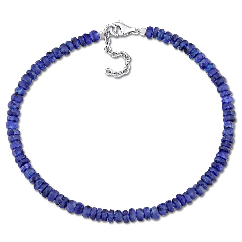 Secure clasp bangles-Miadora 11 1/2ct TGW Fancy Blue Sapphire Beaded Bracelet in Sterling Silver Clasp-725+1 in