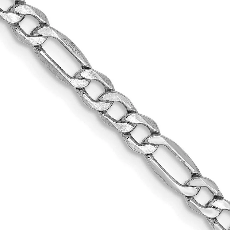 Pure star bangles-Curata 14k White Gold 3.5mm Semi-solid Figaro Chain Bracelet - 8 Inch