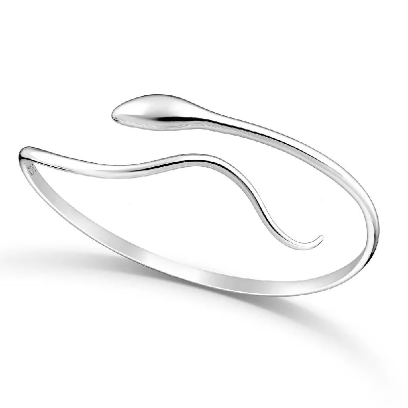 Tide shape bangles-Sterling Silver Snake Cuff Bracelet