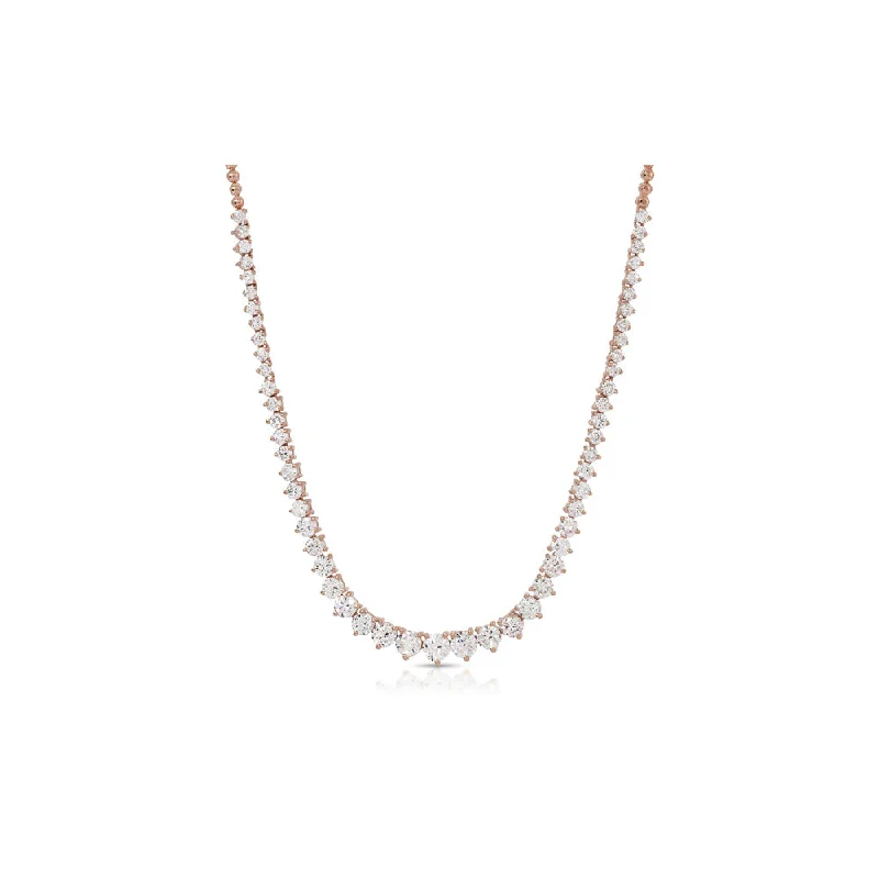 High shine necklaces-14K Rose Gold Diamond Prong Set Tennis Necklace