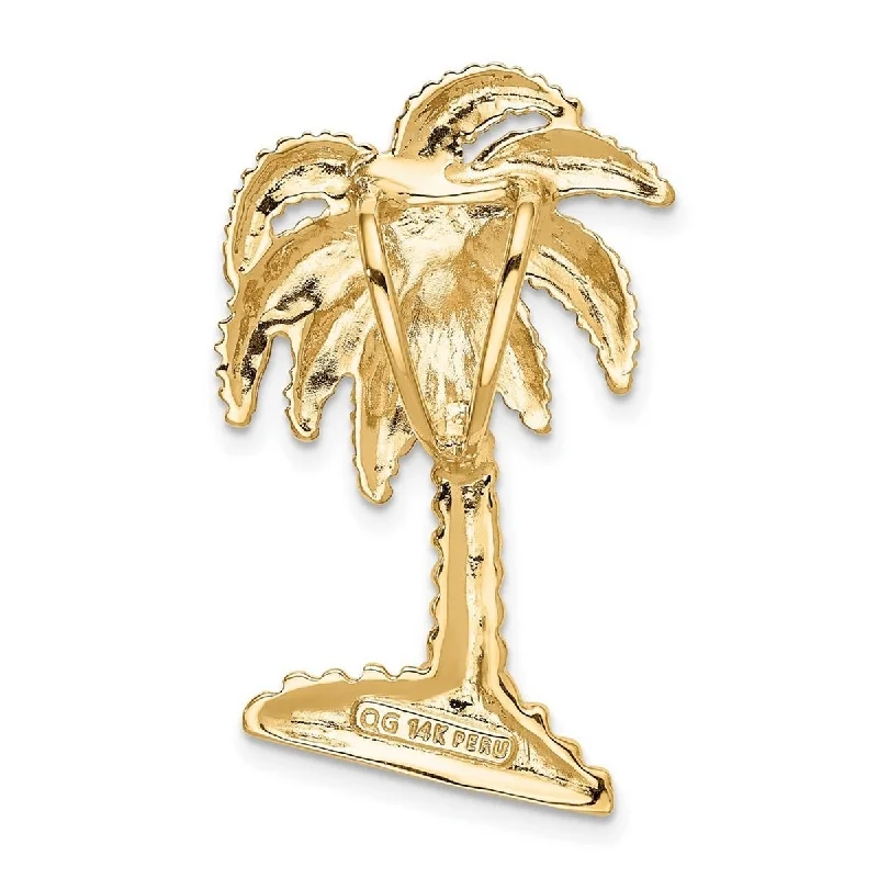 Wide link necklaces-Curata 14k Yellow Gold Solid Texturedl Palm Tree Slide Necklace (21mm x 35mm)