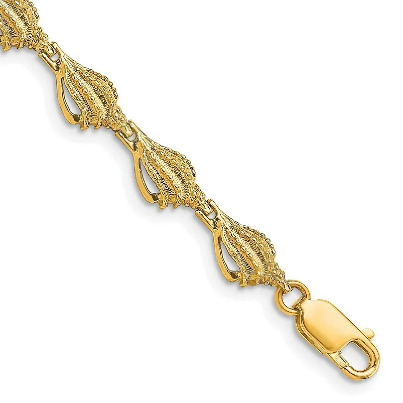 Pure crystal bangles-Curata 14k Yellow Gold Mini Conch Shell Link Open Side Bracelet 7.25 Inch