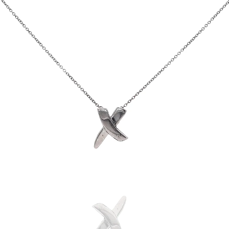 Daisy motif necklaces-Estate Tiffany & Co Graffiti Collection Sterling Silver "X" Pendant Necklace