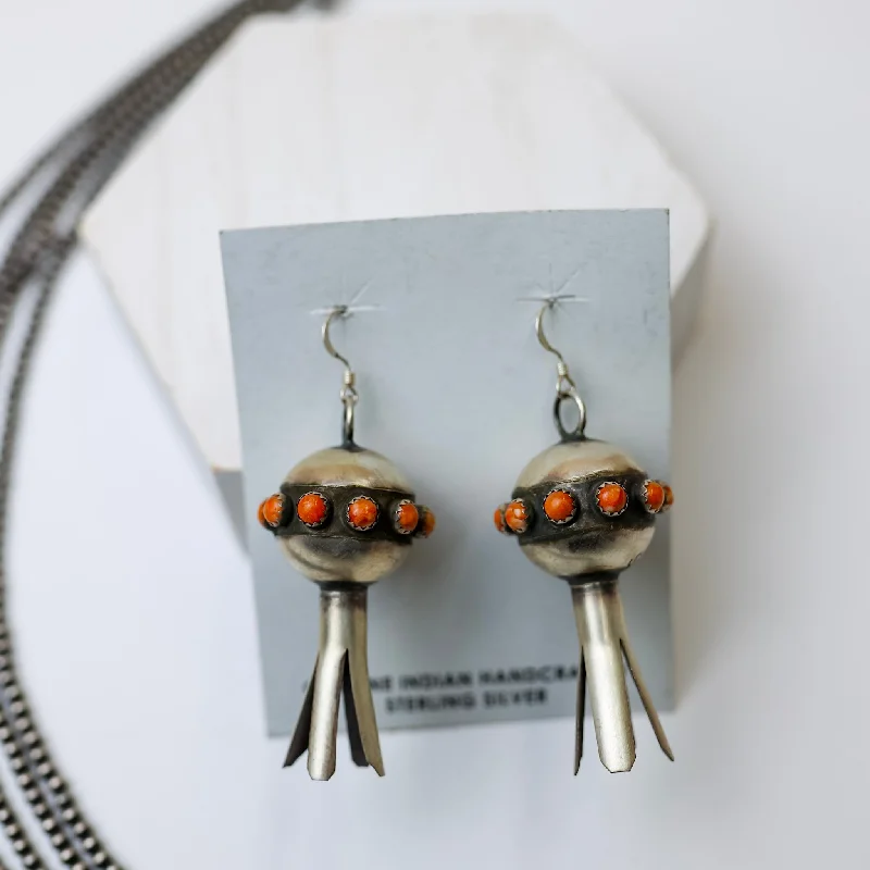 Large hoop earrings-Monica Smith | Navajo Handmade Sterling Silver Blossom Earrings with Orange Spiny Oyster